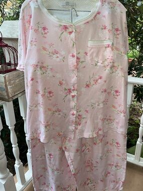 Karen Neuburger Vintage Floral Pajama Set 1X Pink Plus Size Soft Girl Sleepwear